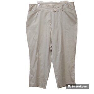 BCI Clothing Woman Khaki Lightweight Cotton Stretch Button Waist Split Hem Capri
